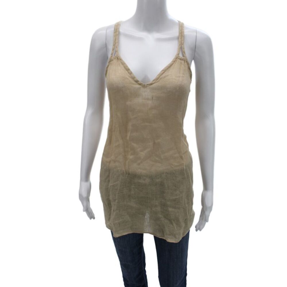 Calypso Saint Barth Women V Neck Linen Camisole Beige Bohemian Size M